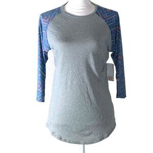 LuLaRoe Randy Raglan Tee XS Gray Blue Graphic 3/4 Sleeve